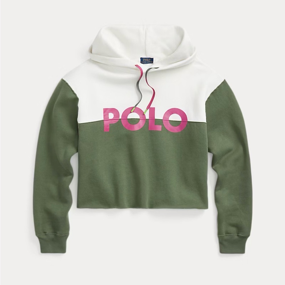 Polo by Ralph Lauren Colorblock Cropped Hoodie - Olive, White & Pink